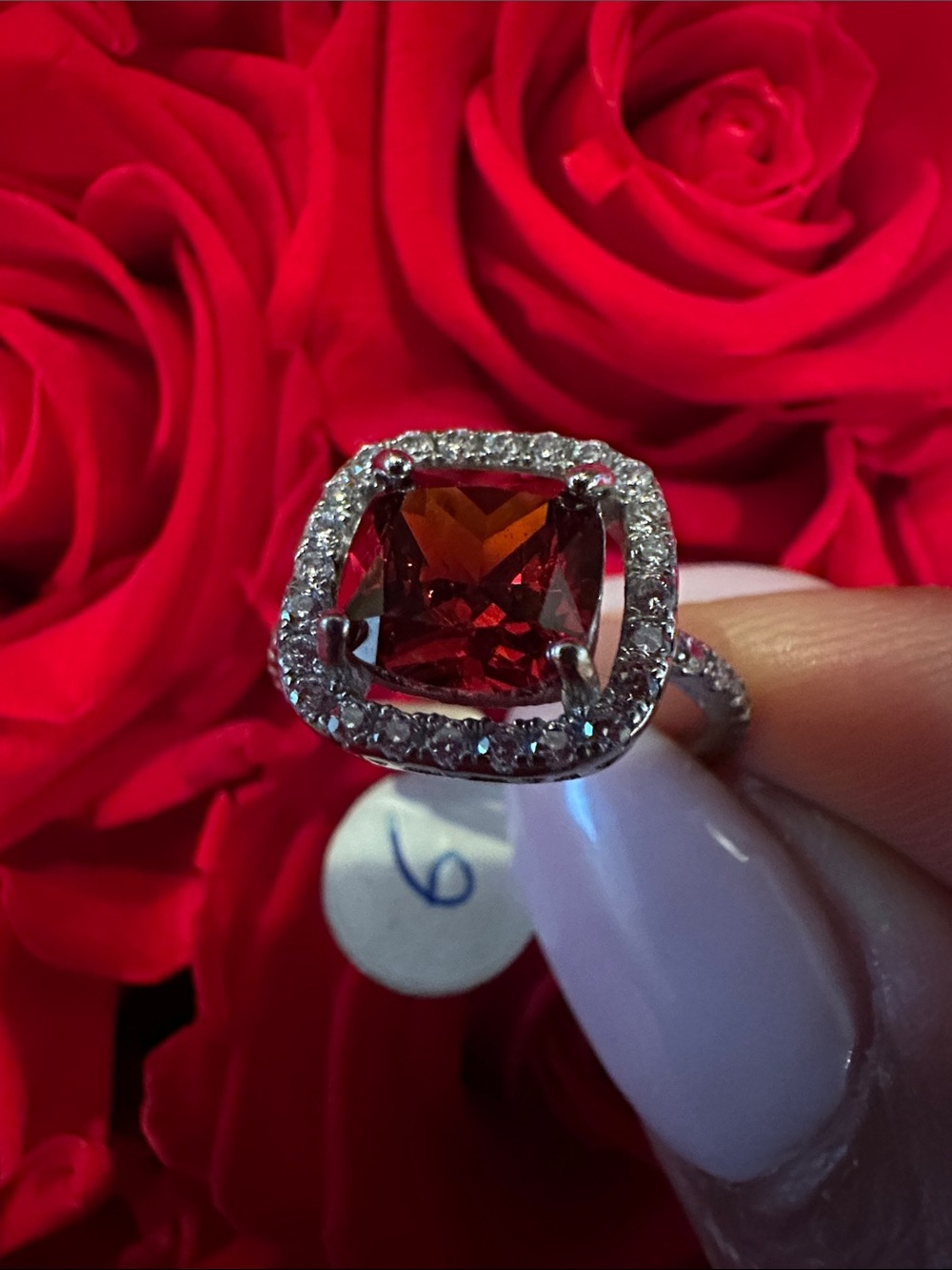 925 Silver Classic Red Cushion Halo Ring - Unbranded